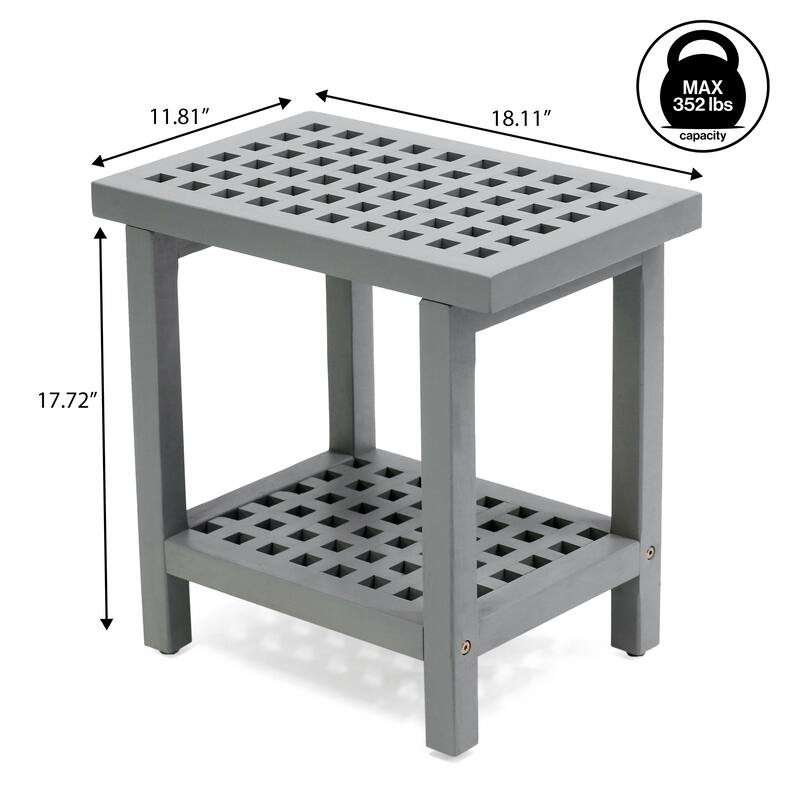 Armin 18.1" Classic Grid Slat Solid Acacia Wood Indoor/Outdoor Shower Stool, By JONATHAN Y - 18.1L x 11.81W x 17.72H