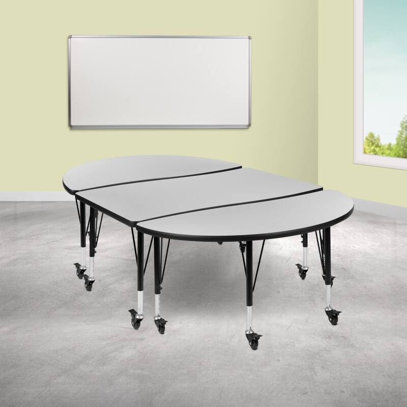3PC Mobile 76" Oval Wave Flexible Grey Kids Adjustable Activity Table Set - Grey