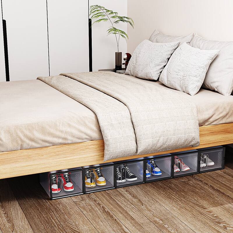18-Pack Black Stackable Shoe Storage Boxes and Breathable Plastic Grid for Closet or Home - 35 x 25 x 19 cm