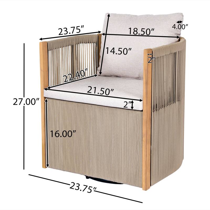 Christopher Knight Home - Maris 5-Piece Outdoor Acacia Wood Swivel Dining Set with 70.75" Rectangular Slat Table and Cushions