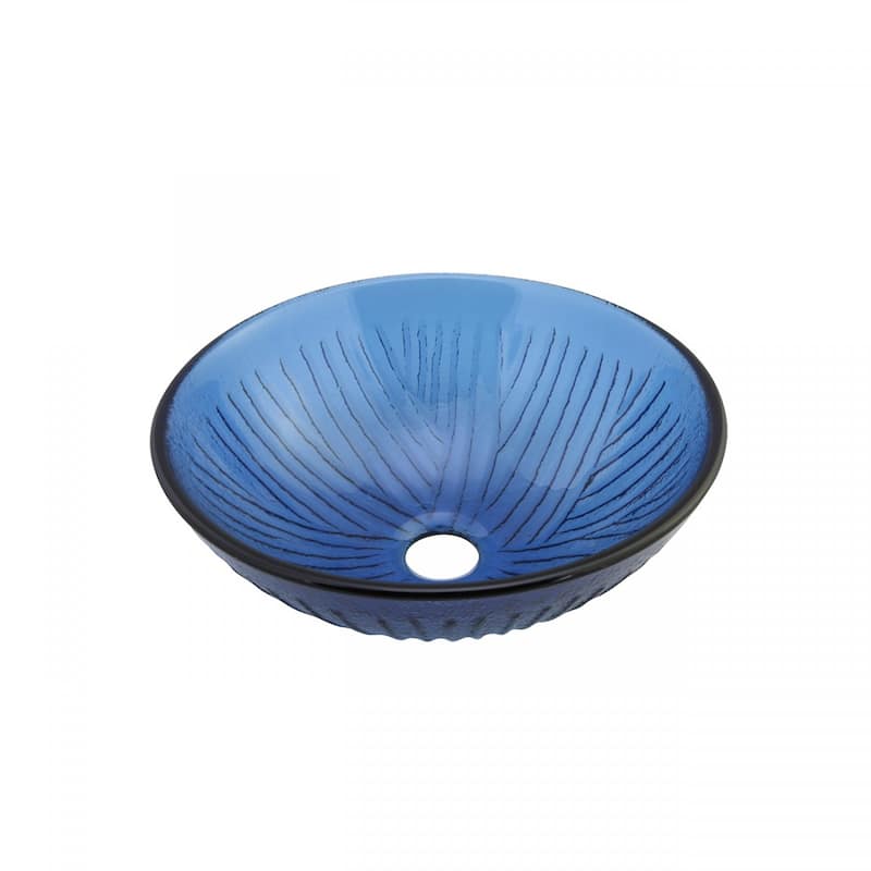 Blue Tempered Glass Round Countertop Bathroom Vessel Sink with Sink Drain Renovators Supply - Blue
