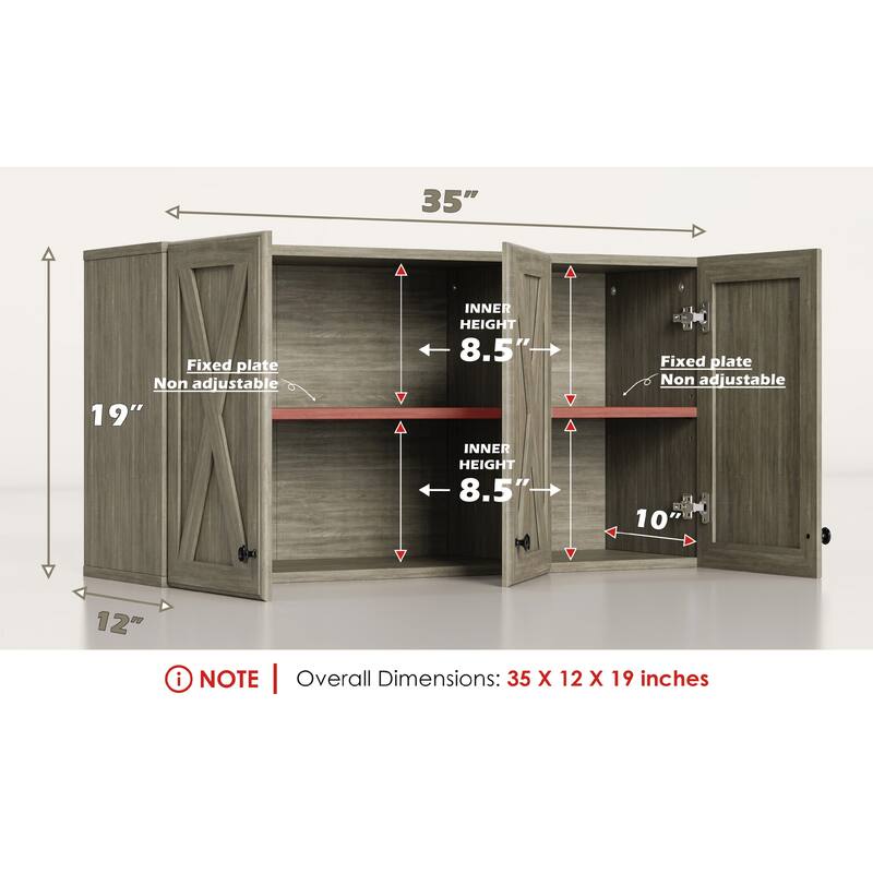 Farmhouse Wall Cabinet with 3 Doors and Shelves