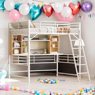 Full Size Loft Bed With Desk And Storage Shelves And Ladder for Home