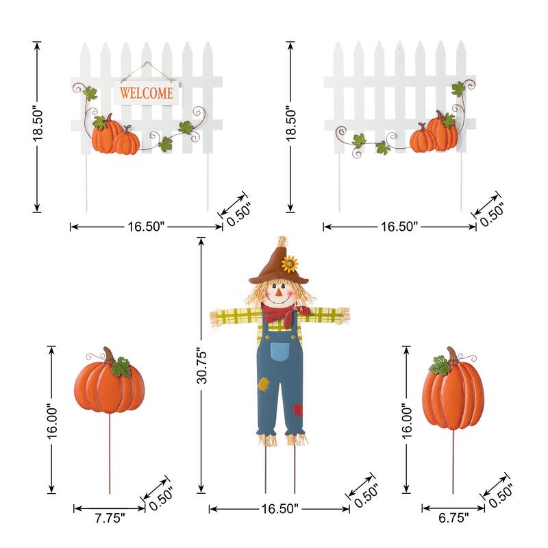 Glitzhome Welcome Fall Metal Scarecrow Corns Pumpkin Fence Yard Stake Halloween Thanksgiving Decor