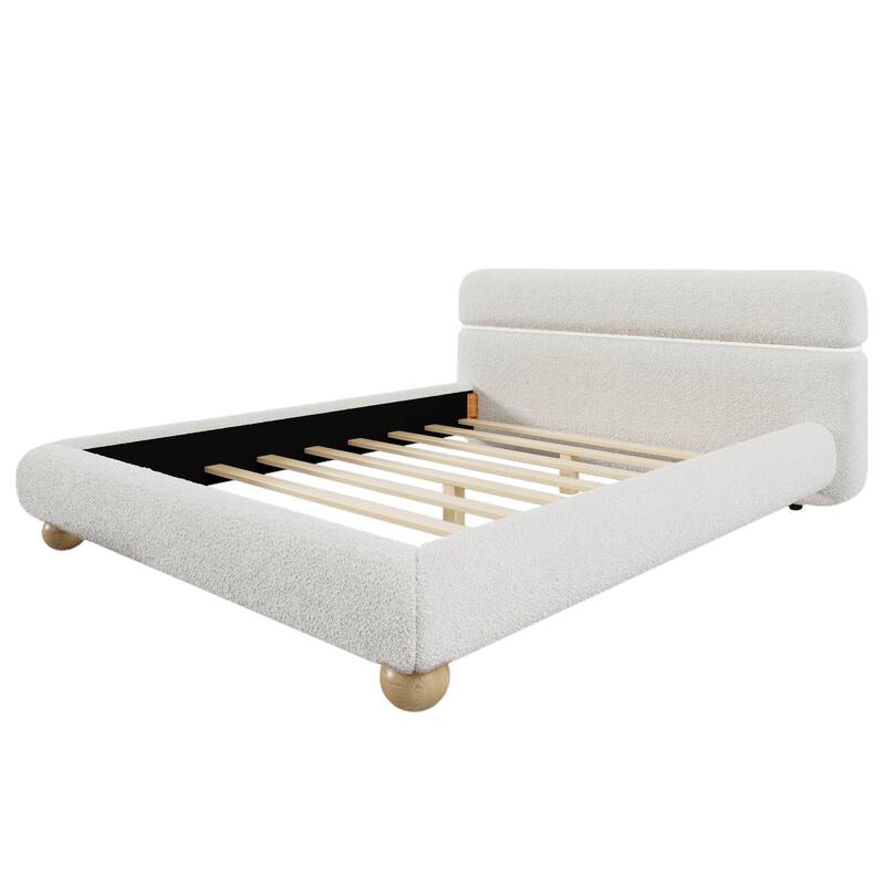 Contemporary Low Profile Upholstered Bed with Teddy Fleece Fabric
