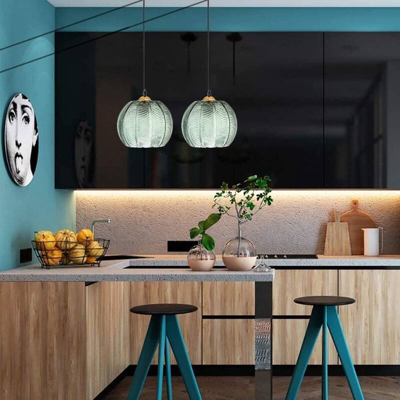 Plug in glass pendant light fixture modern globe green pendant lighting - N/A