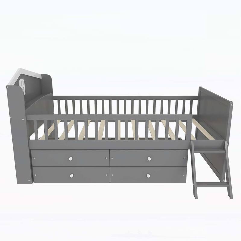 Versatile Wooden Twin Bed with Multiple Storage Options for Kids
