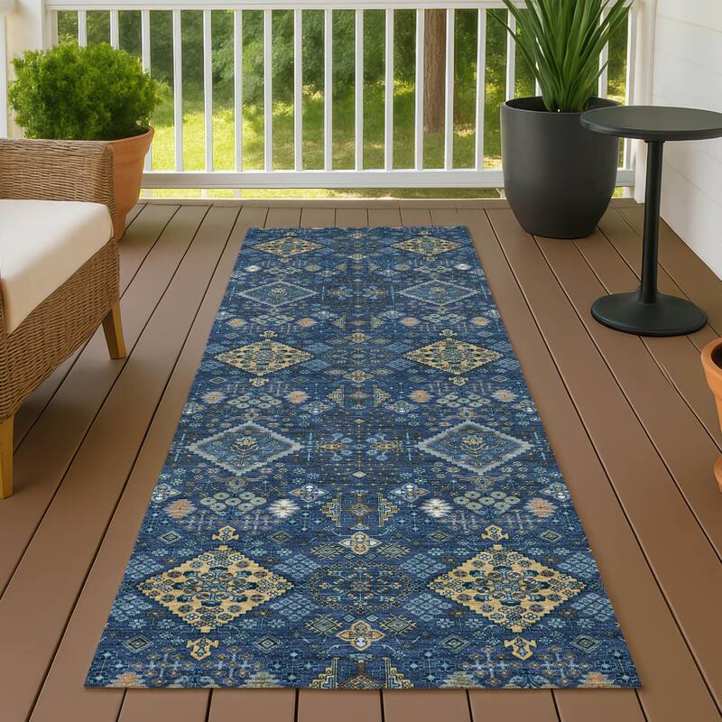 Machine Washable Indoor/ Outdoor Global Bidunga Chantille Rug - Navy - 2'3" x 7'6"