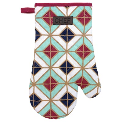 Chef's Vibrant Geometric Design Cotton Oven Mitt - Heat Resistant 11x7 Inch - Stylish Kitchen Essential - 11"L x 7"W x 1"H