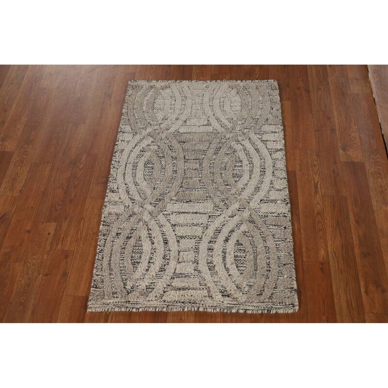 Modern Moroccan Oriental Accent Rug Hand-Knotted Wool Carpet - 2'0"x 3'0"
