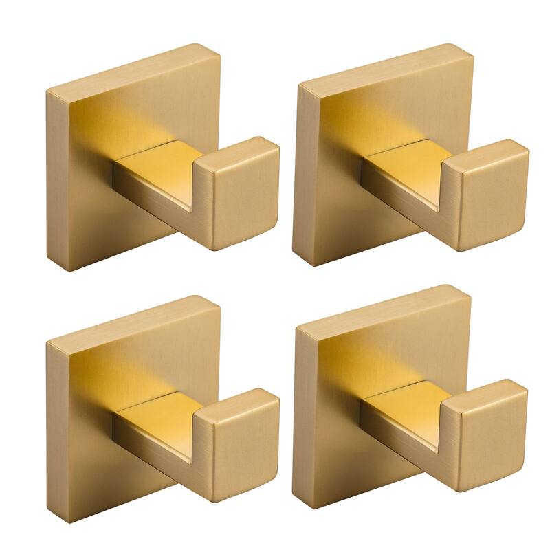 WOWOW J-Hook Wall Mount Robe/Towel Hook 4PCS - Brushed Gold
