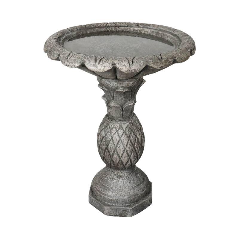 24.8in Concrete Outdoor Bird Bath w/Pineapple Pedestal and Flower Bowl