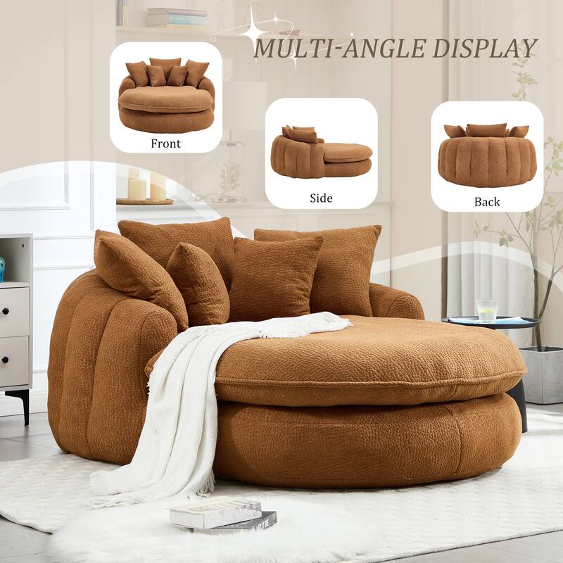 Oversized Oval Upholstered Bean Bag Sofa, Lazy Sofa with 3 Large Pillows and 2 Small Pillows, Wrap Around Backrest