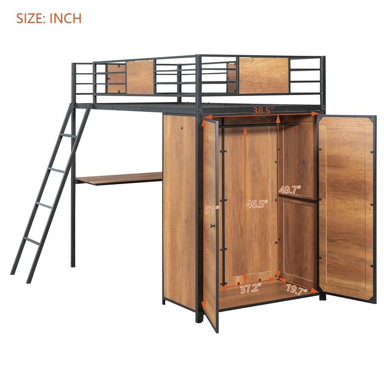 Loft bed with L-shape Desk and Wardrobe