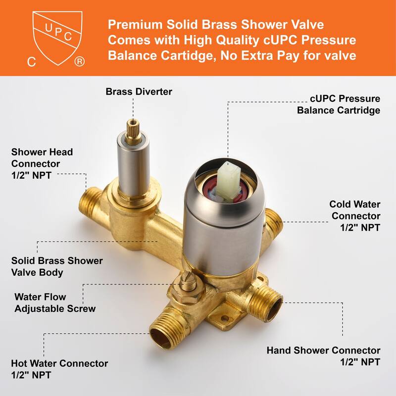 Wall Mount Shower Faucet With Rough-in Valve Complete Shower System With Handheld And 8 Inch Massage Shower Head Combo Kit Set