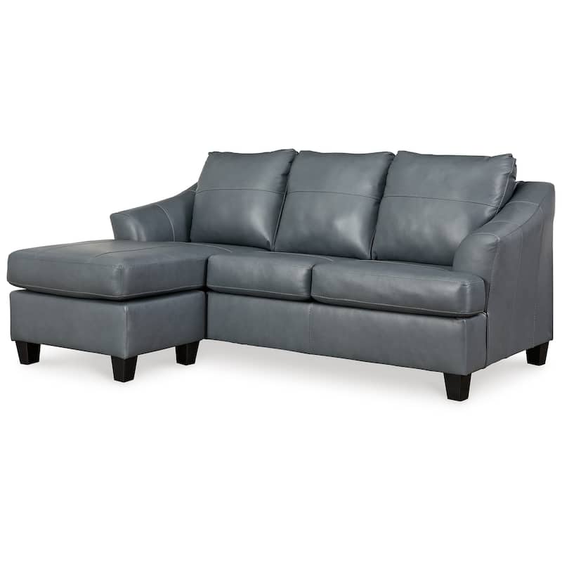 Geno Sofa Chaise Sectional, Modern Steel Gray Leather Match, 88 Inch