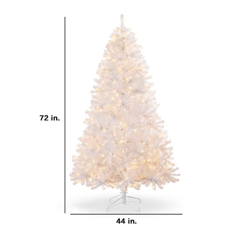 Prelit White Artificial Tinsel Christmas Tree w/ Foldable Stand - 6 Foot