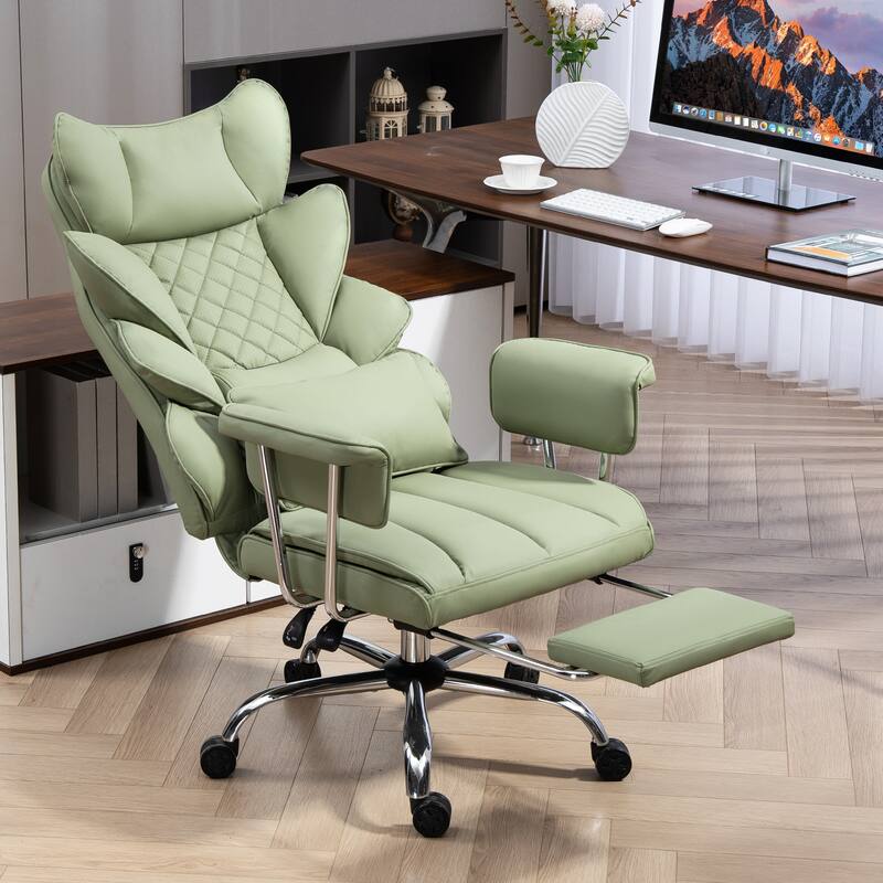Comfortable Ergonomic Office Chair with Foot Rest, PU Leather Reclining Chair with Adjustable Height Headrest and Waist Lumber