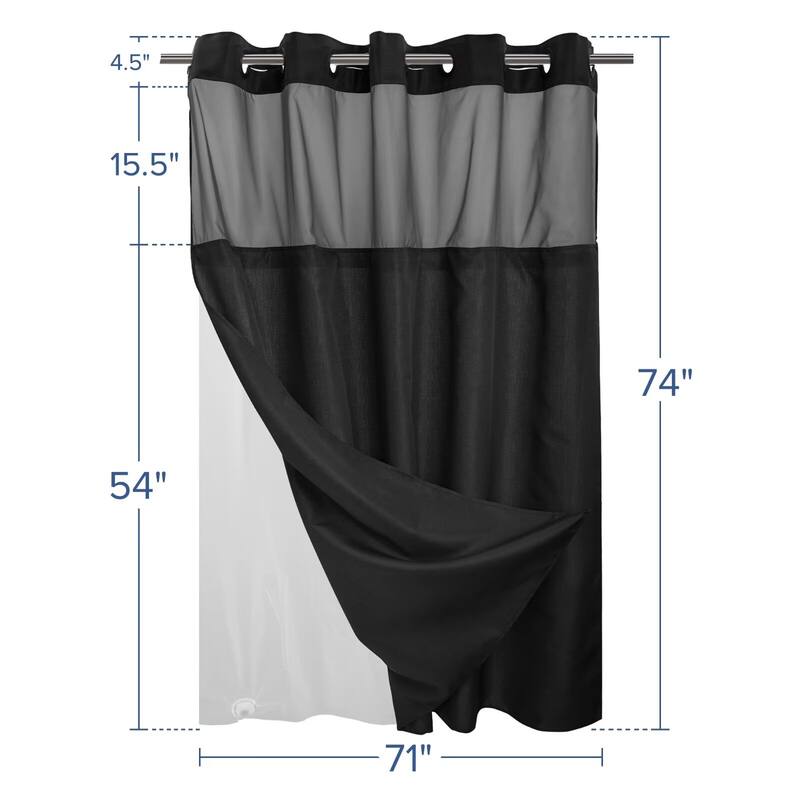 No Hook Slub Linen Texture Shower Curtain with PEVA Snap-in Liner