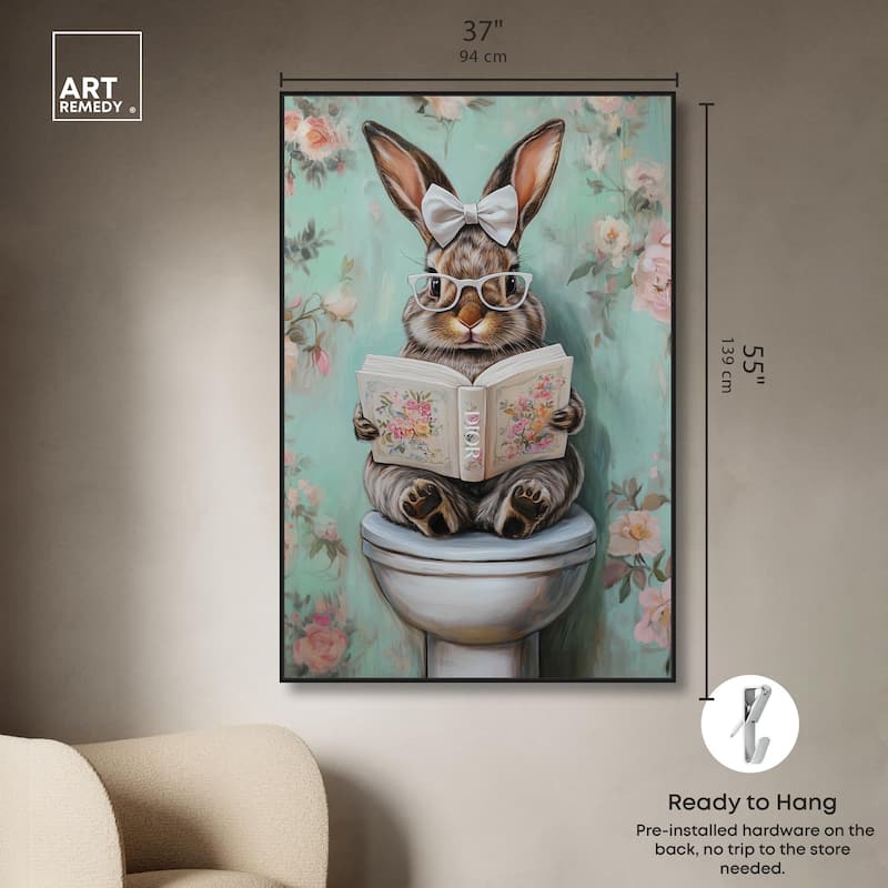 Petite Floral Toilet Bunny Canvas by Art Remedy