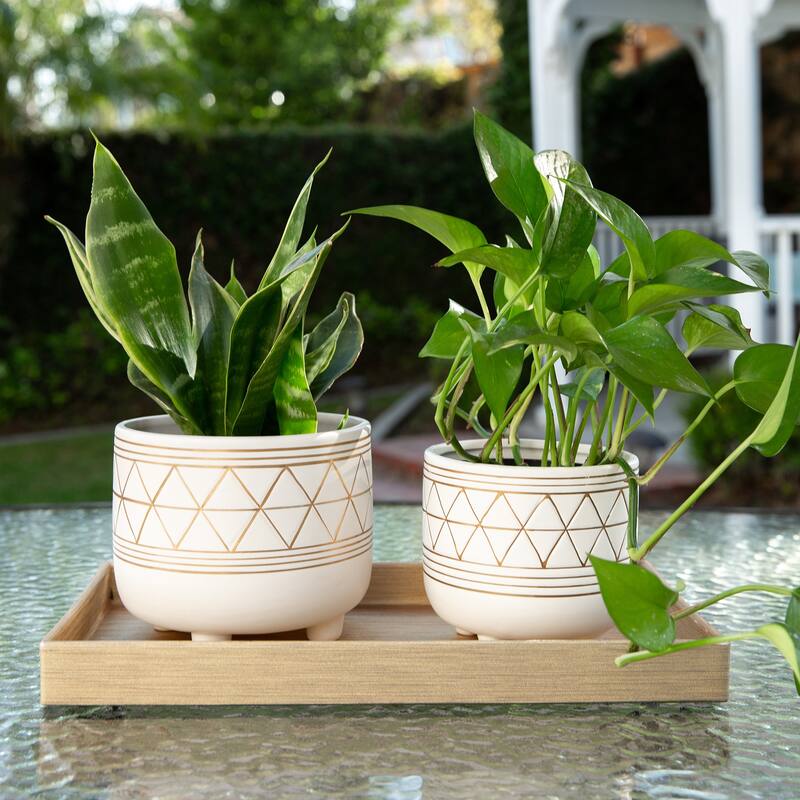 Set Of 2 Geo 6" & 5" Ceramic W/ Legs