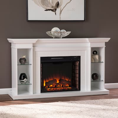 SEI Furniture Hazeltine White Wood Curio Electric Fireplace