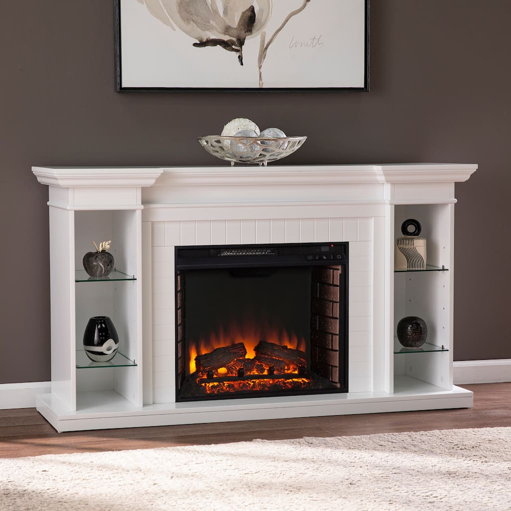 SEI Furniture Hazeltine White Wood Curio Electric Fireplace