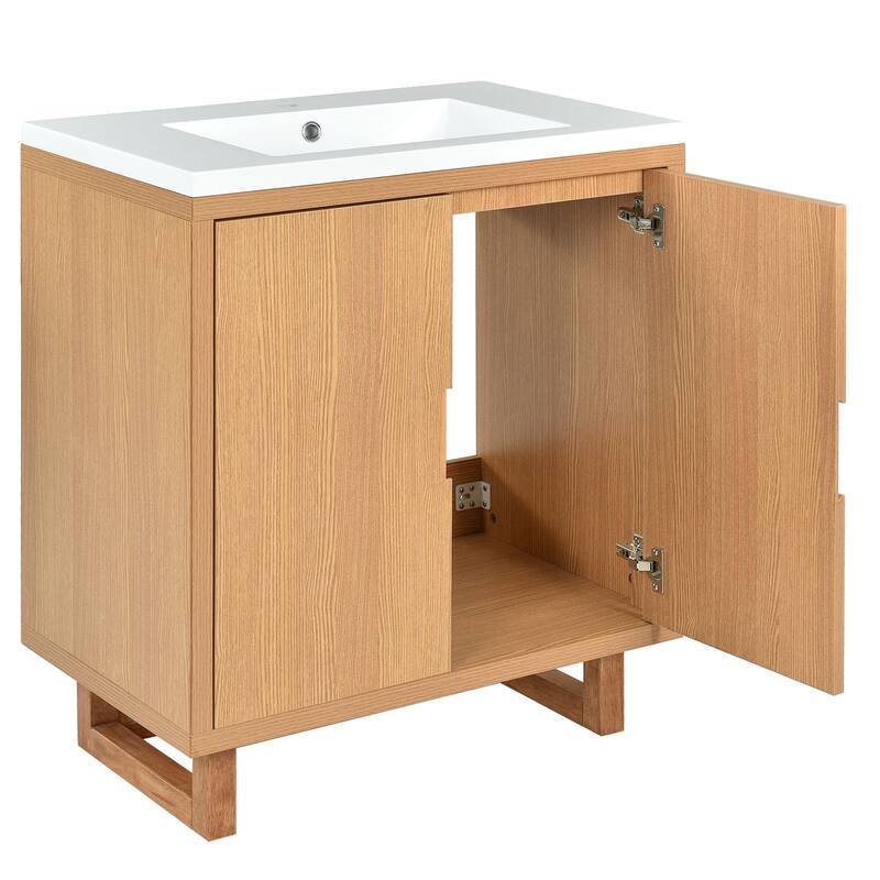 Bathroom Vanity with Sink, Floor Standing Wooden Storage Cabinet, Freestanding Bathroom Vanity with 2 Soft-Closed Doors