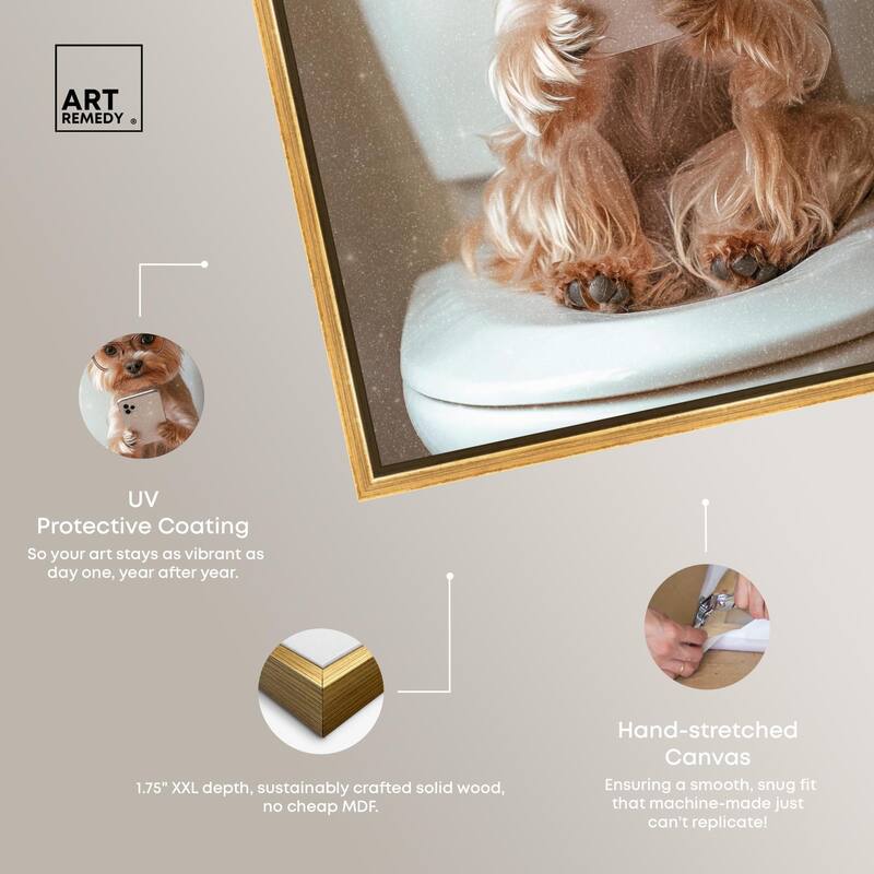 Cute Yorkie on the Toilet Canvas by Art Remedy