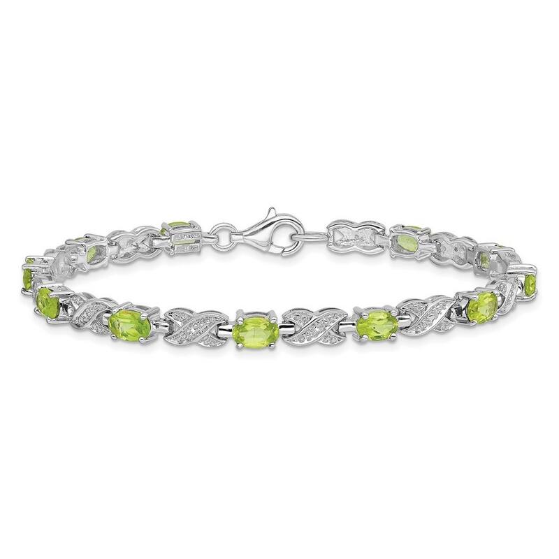 Curata 925 Sterling Silver Textured Polished Fancy Lobster Closure Peridot Bracelet