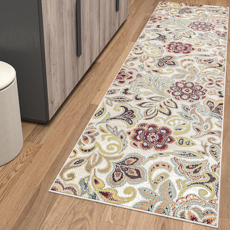 Decora Farmhouse Floral Indoor Area Rug - 2'3'' x 7'7'' Runner - Ivory
