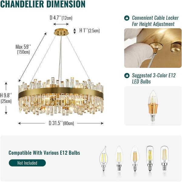 32 in. Brass Modern Crystal Chandelier 2-Tier Gold Glam Chandelier Luxury Kitchen Island Pendant Light for Living Dining Room