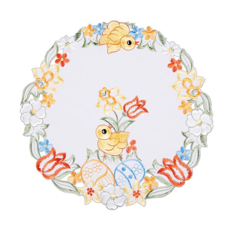 Spring Chicks Embroidered Round Doily-16Rnd Set of 4