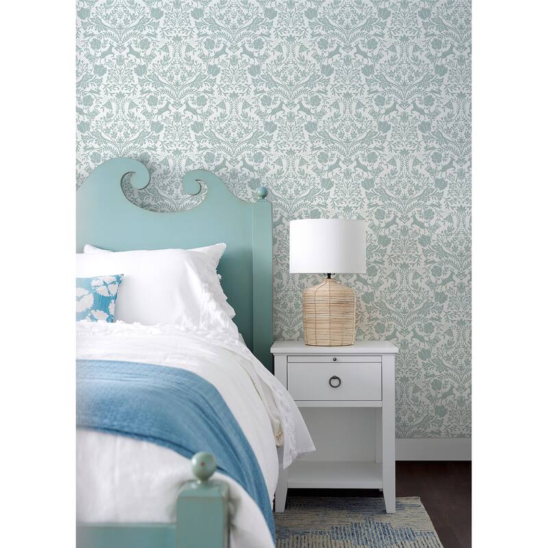 Chesapeake Forest Dance Aqua Damask Wallpaper