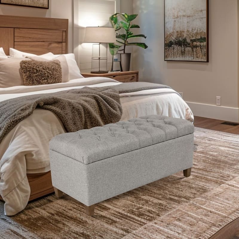 Porch & Den Charenton Tufted Storage Bench - Gray Fabric