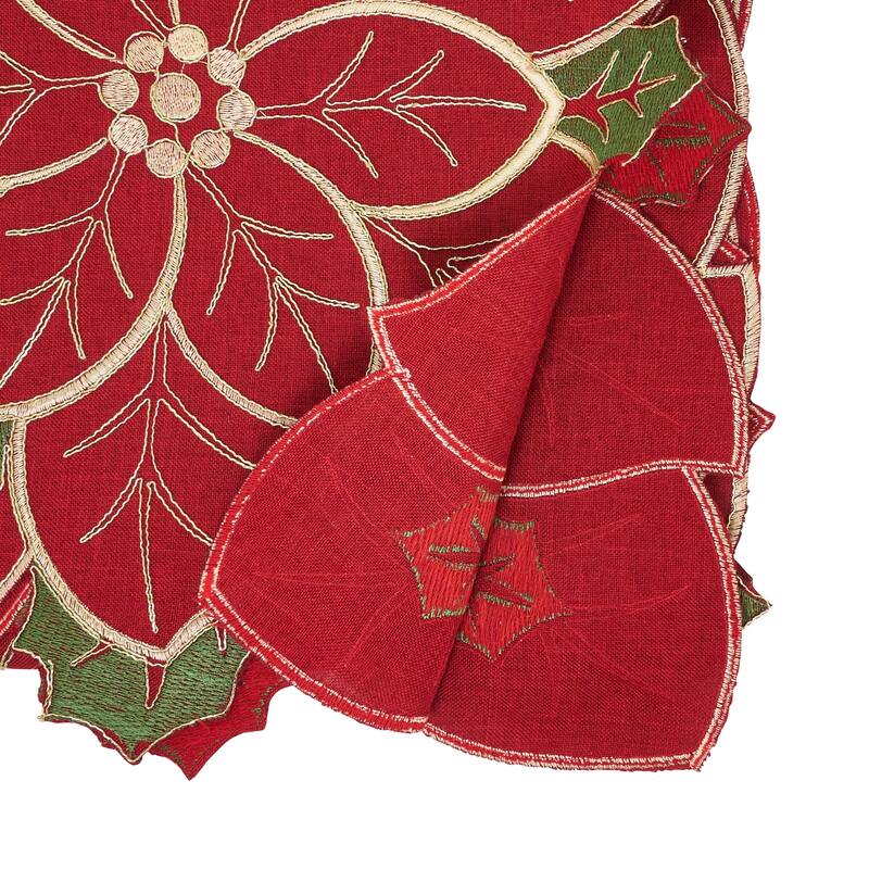 Embroidered Poinsettia Table Runner - 16"x72"