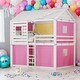 preview thumbnail 2 of 13, Impression & Beautiful Full Size Bunk Wood House Bed with Tent,Pink+White