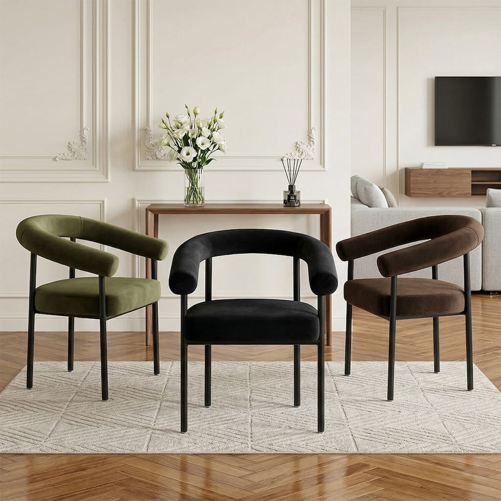 24" Seat Height Velvet Upholstered Counter Stool with Arms