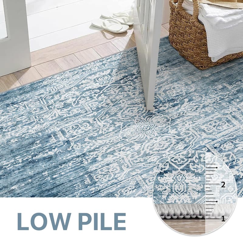 Mcow Floral Pattern Low-Pile Machine-Washable Non-Slip Area Rug - 8' x 10'