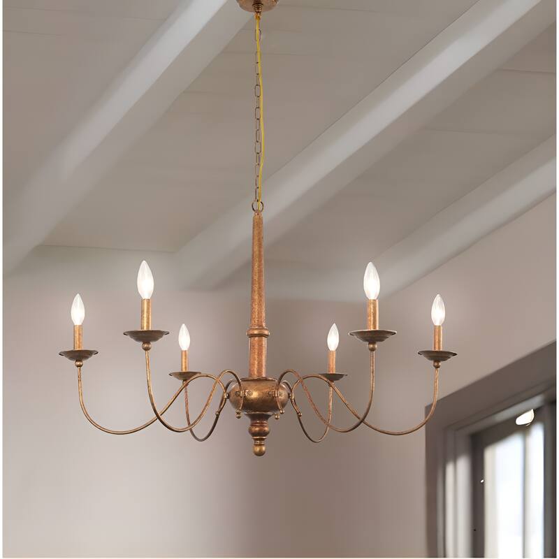 6-Light French Manor Chandelier – Distressed Gold Brass - Antique Brass