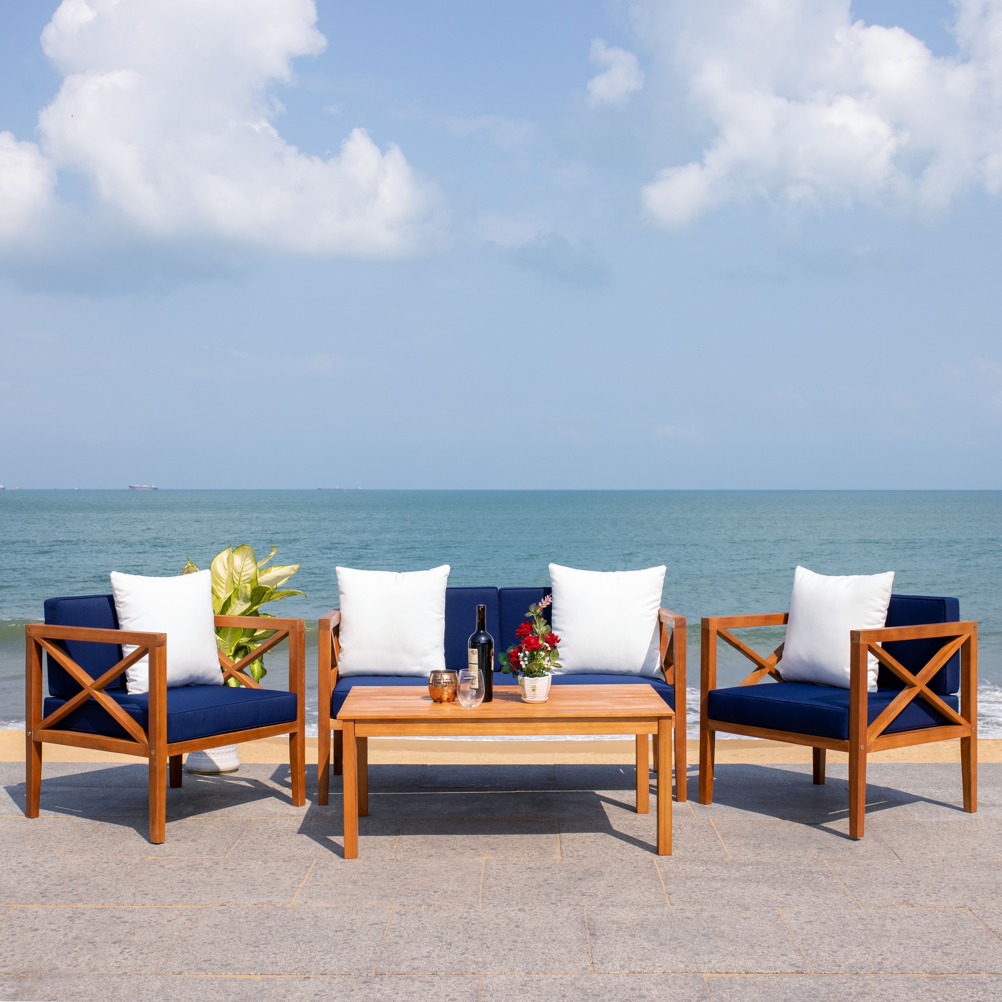 Safavieh nunzio 4 piece outdoor set with accent pillows sale