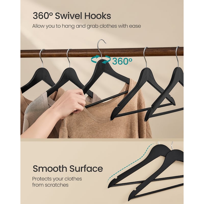 Birch Wood Hangers with Metal Hooks, Slim Design, and 360 Swivel