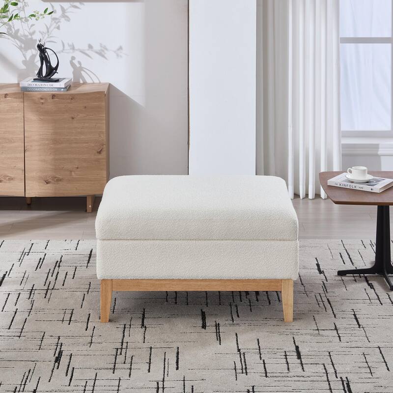 33.86"W Upholstered Wood Base Storage Ottoman with Reversible Lid