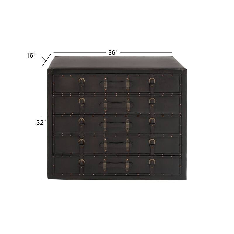 Black Wooden Vintage Faux Leather Room Chest with Buckles and Straps Detailing