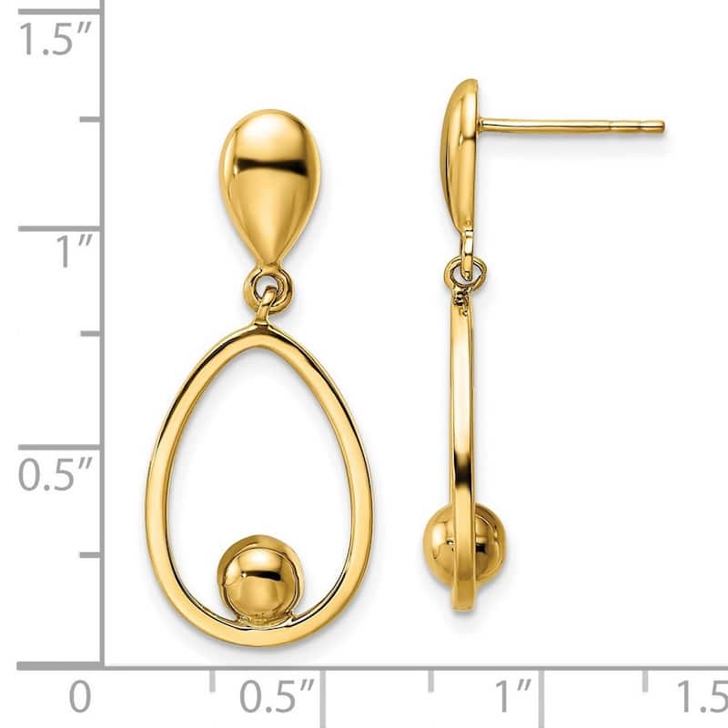 Curata 14k Yellow Gold Polished Teardrop Dangle Post Earrings - 31.3x13.25mm