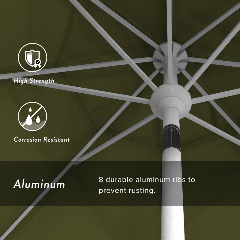 California Umbrella 9' Rd. Aluminum Patio Umbrella, Crank Lift with Push Button Tilt, White Finish, Pacifica Fabric