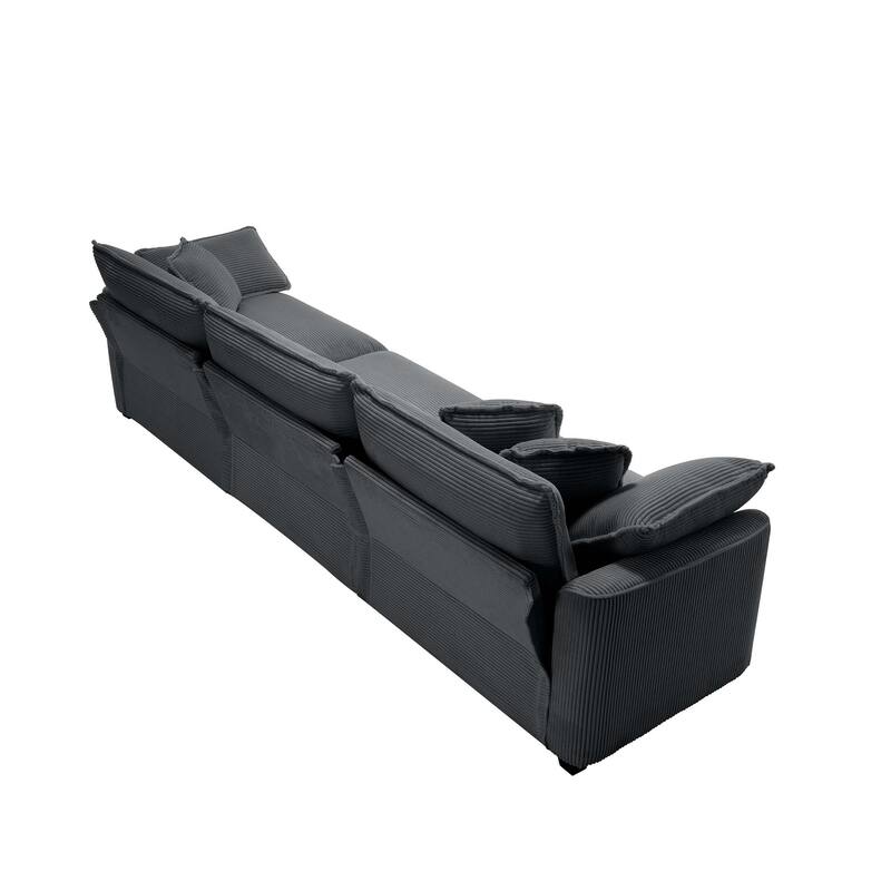 Corduroy Fabric Deep Seat Sofas Set with Throw Pillows, 3+2 Seater Flexible Combinations Sofa with Removable Armrests