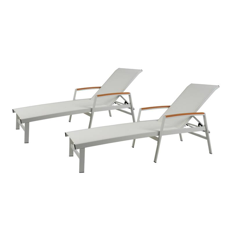 Roomfitters Oaxton Outdoor Aluminum Chaise Lounge with Mesh Seat, Adjustable Recliner, Set of 2 - White