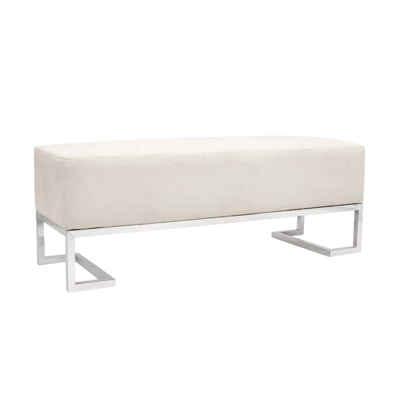 Pasargad Home Luxe Upholstered Stainless Steel Bench - W48"xD16.5"xH17.6" - Ivory