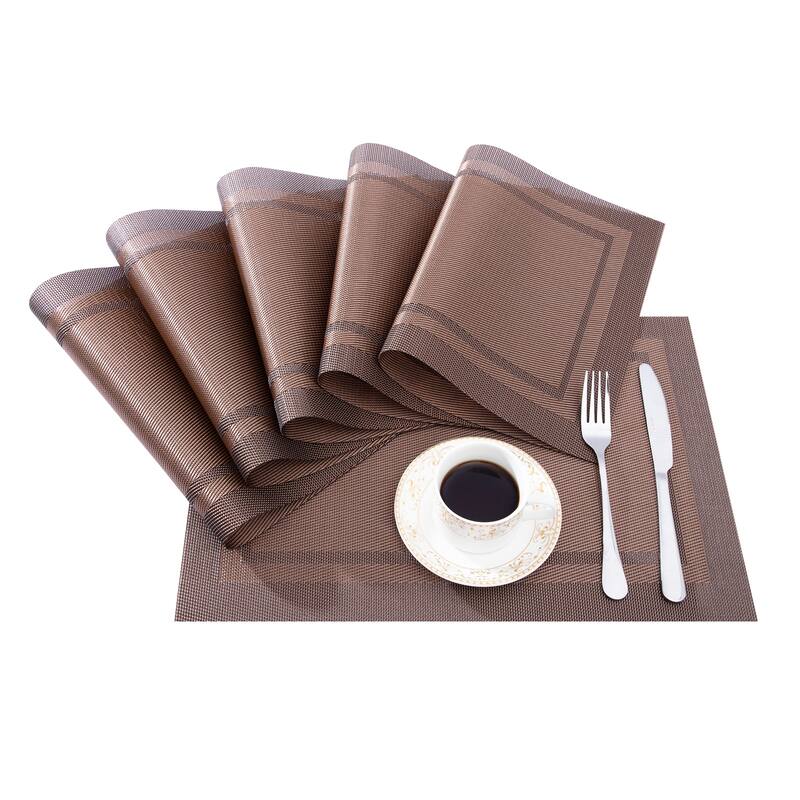 Ray Star classical Placemat Woven Checkered Set of 6 -12" x 18" - 12"×18" - Brown
